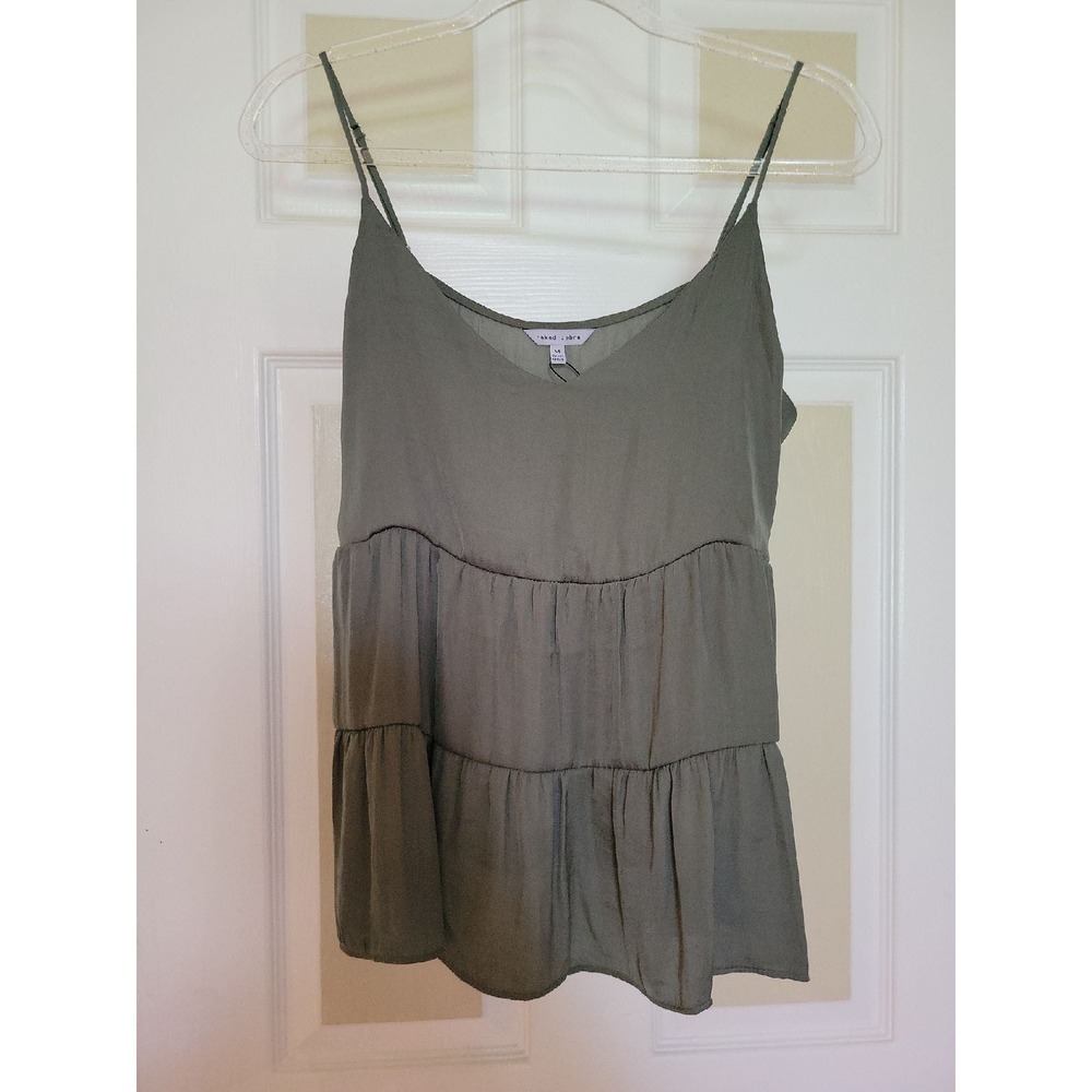 Naked Zebra Olive Green Silky Blouse - NWT Size M